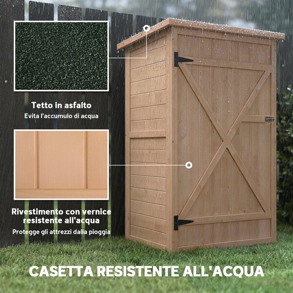 Outsunny Casetta da Giardino in Legno di Abete Impermeabile, Capanno Attrezzi da Esterno 75x56x115cm|Aosom