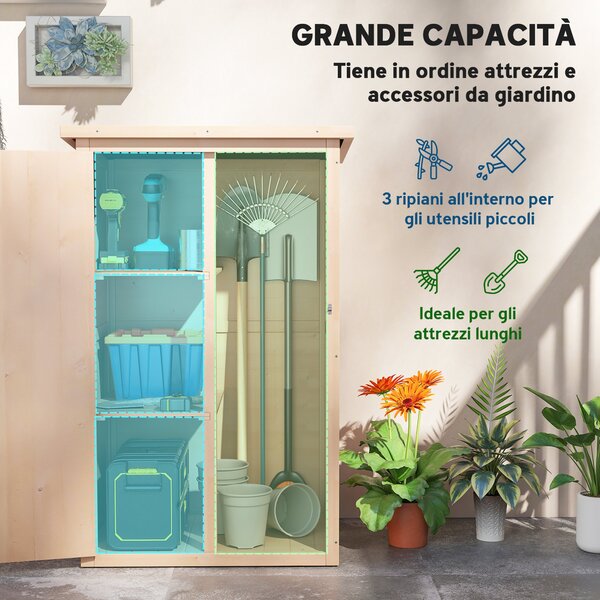Outsunny Casetta da Giardino in Legno di Abete Impermeabile, Capanno Attrezzi da Esterno 75x56x115cm|Aosom