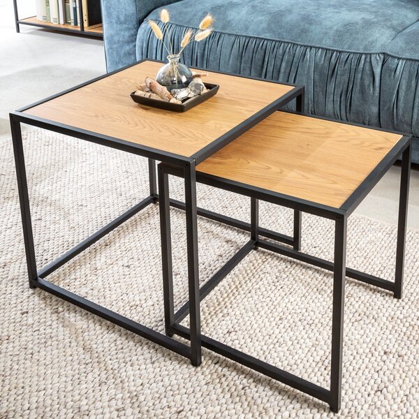 Set di 2 tavolini di design SLIM LINE 50 cm in rovere selvatico nero stile industriale