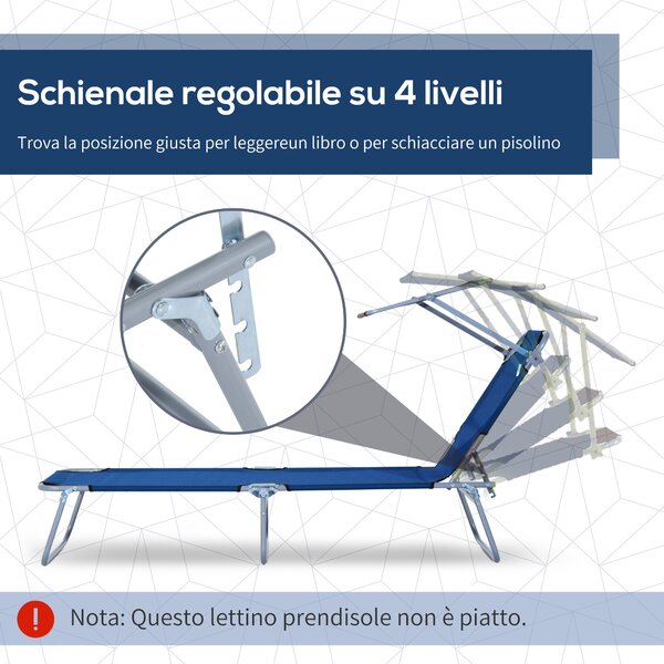 Outsunny Lettino Prendisole da Giardino, Sdraio Pieghevole e Regolabile con Tettuccio in Tessuto Blu, 187x58x36cm|Aosom