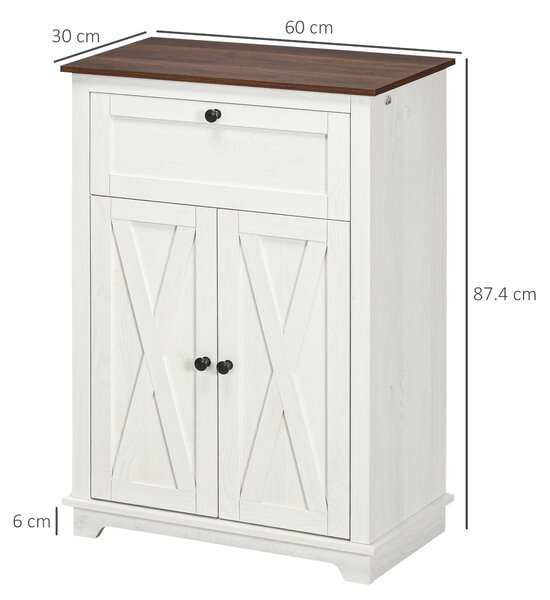 HOMCOM Credenza Bassa da Cucina in Stile Rustico con Cassetto e Armadietto con Ripiano Regolabile, Bianco | Aosom Italy