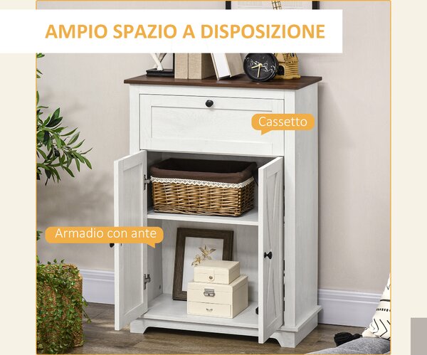 HOMCOM Credenza Bassa da Cucina in Stile Rustico con Cassetto e Armadietto con Ripiano Regolabile, Bianco | Aosom Italy