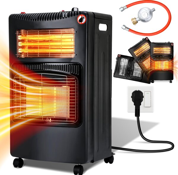 Hengda 4200W riscaldatore a gas ibrido incl. set di regolatori di pressione del gas - riscaldatore elettrico stufa a gas a infrarossi, riscaldatore radiante riscaldatore a gas, bombole di gas butano e propano e collegamento elettrico
