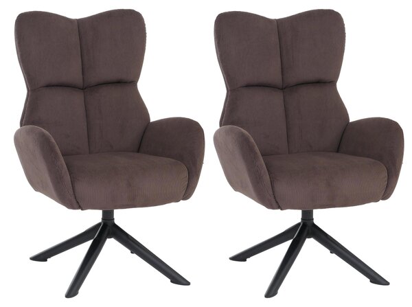 Set da 2 sedie da pranzo HWC-Q54, sedia relax, sedia lounge, sedia imbottita, girevole, in metallo con rivestimento in cord (320 g/m²) ~ marrone scuro