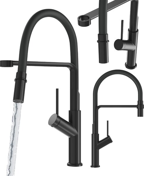 Granitan | Miscelatore da cucina Vasto - Nero - Altezza 460 mm - Bocca flessibile - Miscelatore da cucina