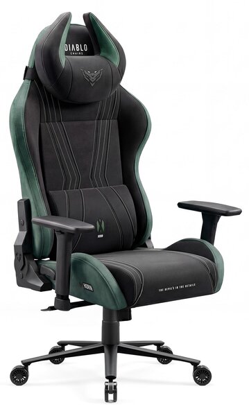 Sedia da gaming Diablo X-Horn 2.0, sedia da ufficio, sedia da scrivania, design ergonomico in tessuto, nero-verde, taglia standard