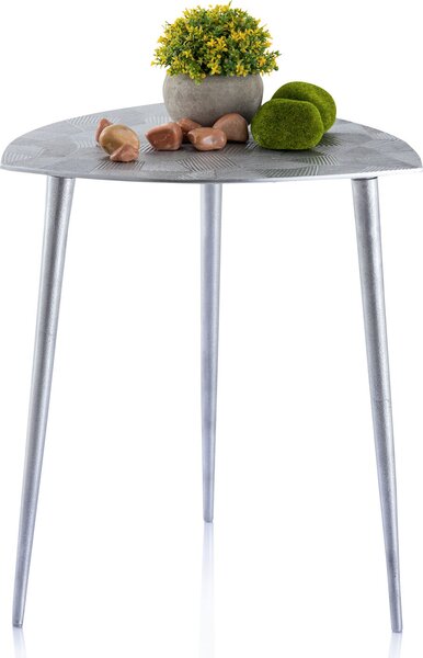 Tavolino decorativo in metallo Alster 40cm triangolare in alluminio argento