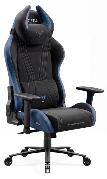 Sedia da gioco Diablo X-Horn 2.0, sedia da ufficio, sedia da scrivania, design ergonomico in tessuto, nero-blu, taglia normale