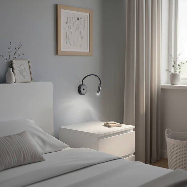Applique da parete Lagos USB TK Lighting, Nero, Camera da letto, Metallo, Moderno, Applique