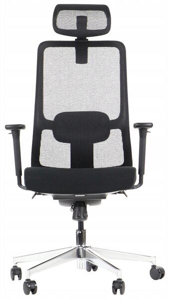 Sedia da ufficio girevole ergonomica XELO/M, base cromata, braccioli regolabili, seduta scorrevole (avanti-indietro), nero