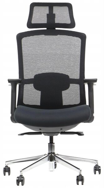 Sedia da ufficio girevole ergonomica MITTE, base cromata, braccioli regolabili, seduta scorrevole (avanti-indietro), nero