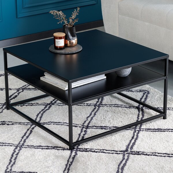 Riess-ambiente Tavolino moderno DURA STEEL 70 cm in metallo nero con ripiano Tavolino da salotto