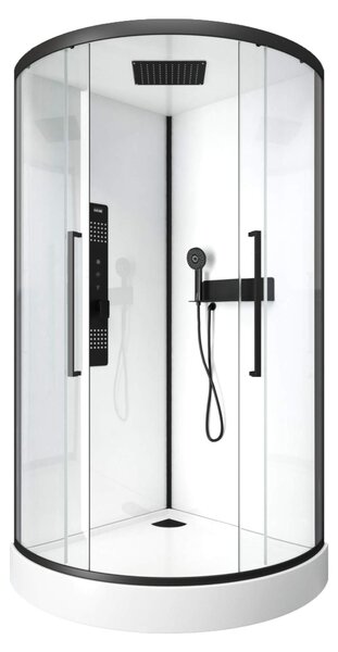 Doccia completa MARWELL Doccia completa bianca rotonda 90 x 90 x 215 cm - doccia in set completo incluso piatto doccia e rubinetto - pannello posteriore in vetro bianco - con ingresso frontale