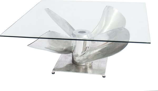 Tavolino marittimo OCEAN L 85 cm argento antico elica di nave con piano in vetro tavolino da salotto tavolino da soggiorno