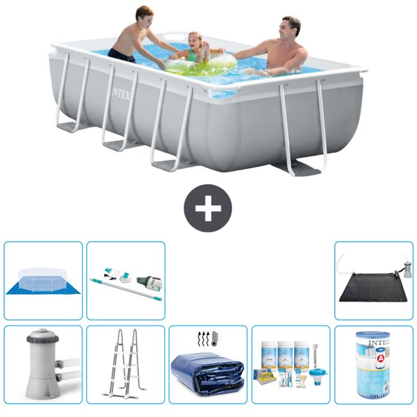Piscina Intex rettangolare con struttura a prisma - 300 x 175 x 80 cm - grigio - inclusa pompa - tenda a scaletta - pacchetto manutenzione - filtro - telo di fondo - aspirapolvere - tappeto solare