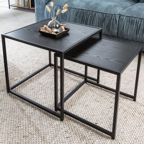 Riess-ambiente Set di 2 tavolini SLIM LINE 50 cm in frassino nero stile industriale tavolino da salotto