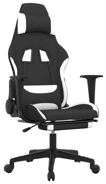 Sedia da gaming vidaXL con poggiapiedi, tessuto bianco e nero