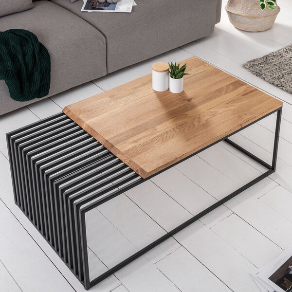 Riess-ambiente Tavolino in legno massello ARCHITECTURE 100 cm, rovere oliato, struttura in metallo nero, tavolino