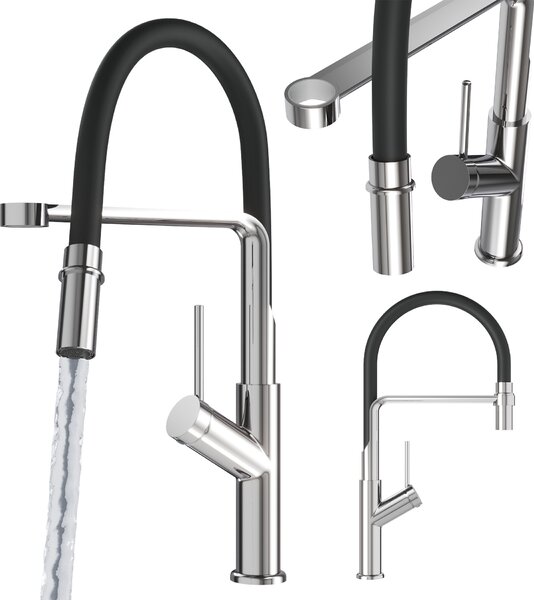 Granitan | Miscelatore da cucina Vasto - Argento - Altezza 460 mm - Bocca flessibile - Orientabile a 360°