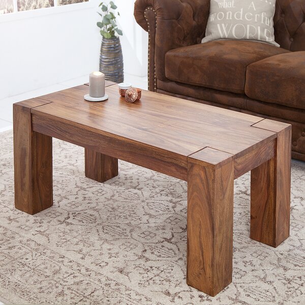 Riess-ambiente tavolino in legno massello MAKASSAR 100cm finitura pietra sheesham marrone venatura unica