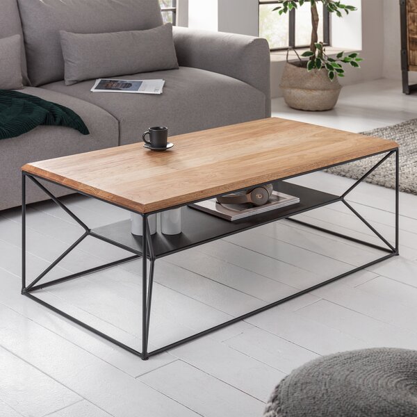 Riess-ambiente Tavolino in legno massello ARCHITECTURE 110 cm Rovere oliato Struttura in metallo nero con ripiano Tavolino Tavolino