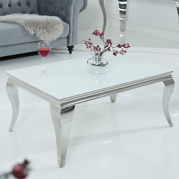 Tavolino di design MODERN BAROCK 100cm argento con vetro opalino bianco Tavolo da soggiorno Tavolo da divano Tavolino da salotto