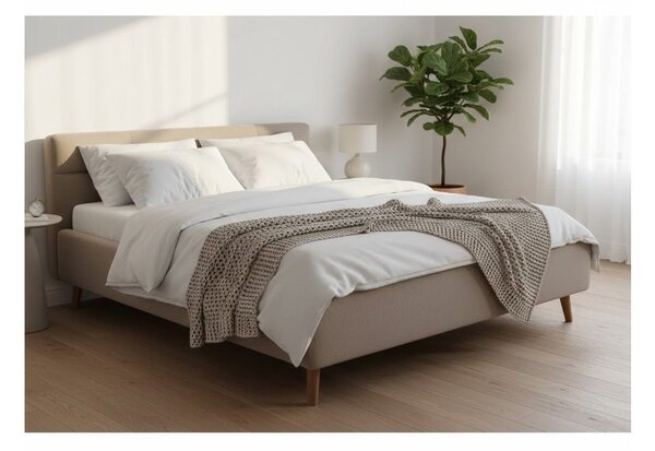 Letto matrimoniale imbottito beige con contenitore con rete inclusa 160x200 cm Lotte – Meise Möbel