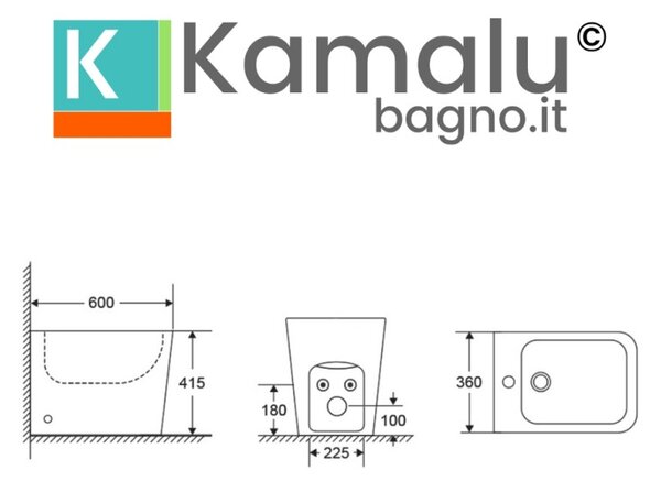 Kamalu set sanitari monoblocco a terra rimless con sedile soft close | litos-2700