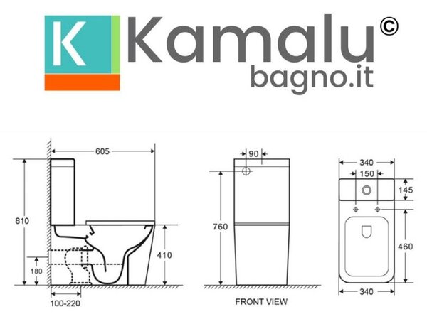 Kamalu vaso monoblocco rimless con copriwc soft-close | litos-2700