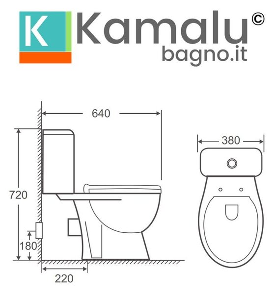 Kamalu wc monoblocco senza brida e scarico a muro | claire-10