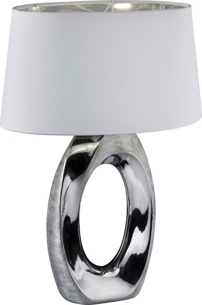 Lampada da tavolo - Grigio argento - Bianco - Vetroceramica - Paralume in tessuto - H 52 cm