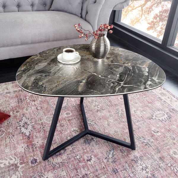 Riess-ambiente Tavolino moderno MARVELOUS 70 cm taupe nero metallo marmo Vetroceramica tavolino da salotto