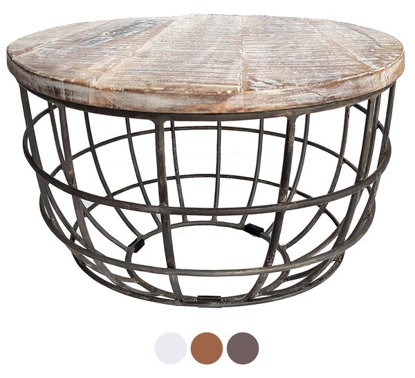 Tavolino da salotto Lexington Ø 75cm in legno massiccio bianco calcinato