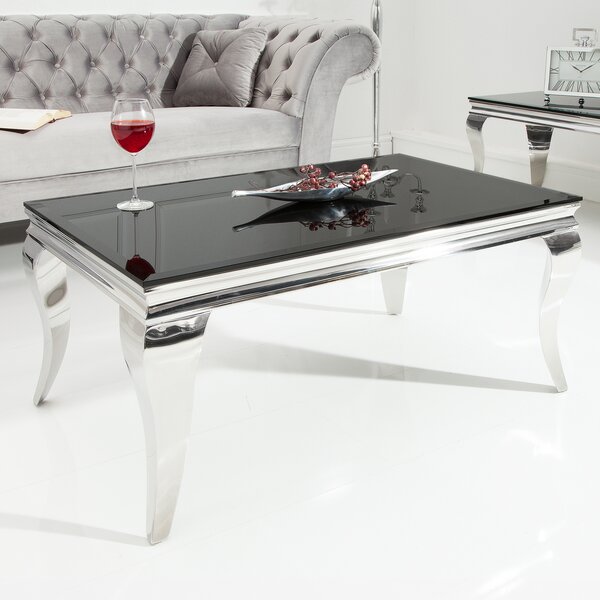 Tavolino design MODERN BAROCK 100 cm argento con vetro opalino nero Tavolino da salotto Tavolino da divano Tavolino ausiliario