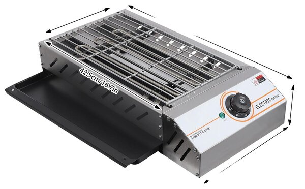 Barbecue elettrico, resistenze a forma di U, regolazione della temperatura, argento