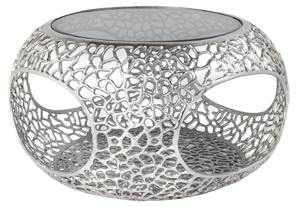 Tavolino da salotto 40 cm in vetro argento, design moderno per il soggiorno. ACQUISTA ORA