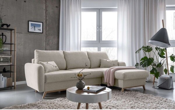 Divano letto angolare beige, angolo destro Scandic Lagom - Miuform