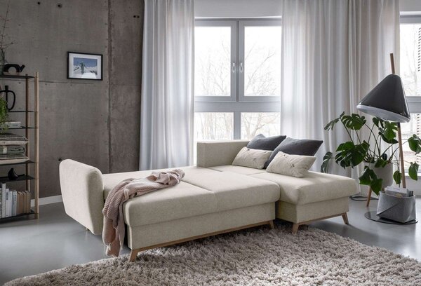 Divano letto angolare beige, angolo destro Scandic Lagom - Miuform
