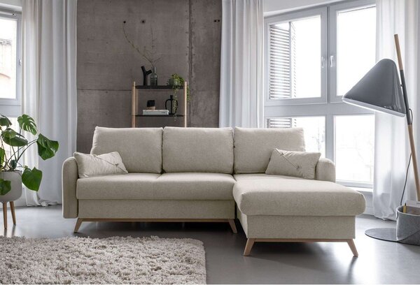 Divano letto angolare beige, angolo destro Scandic Lagom - Miuform