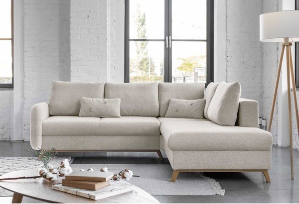 Divano letto angolare beige L, angolo destro Scandic Lagom - Miuform