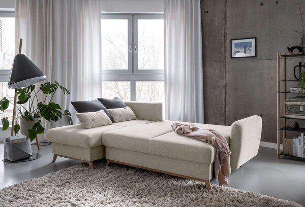 Divano letto angolare beige, angolo sinistro Scandic Lagom - Miuform