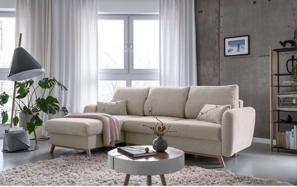 Divano letto angolare beige, angolo sinistro Scandic Lagom - Miuform