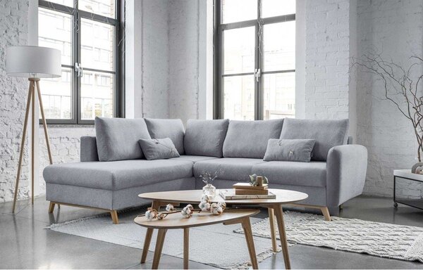 Divano letto angolare grigio chiaro L, angolo sinistro Scandic Lagom - Miuform