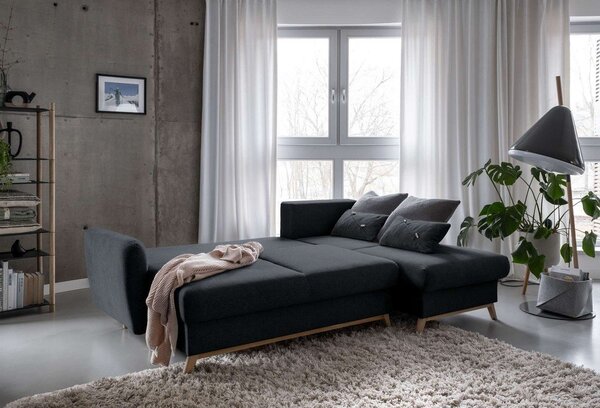Divano letto angolare grigio scuro, angolo destro Scandic Lagom - Miuform