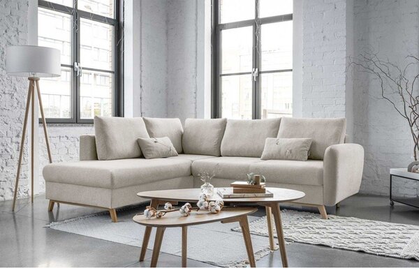 Divano letto angolare beige L, angolo sinistro Scandic Lagom - Miuform
