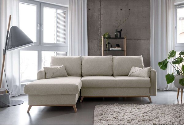 Divano letto angolare beige, angolo sinistro Scandic Lagom - Miuform