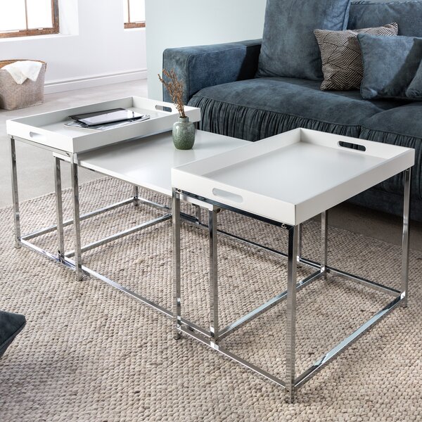 Set di 3 tavolini moderni ELEMENTS 75 cm bianco cromato con vassoio rimovibile