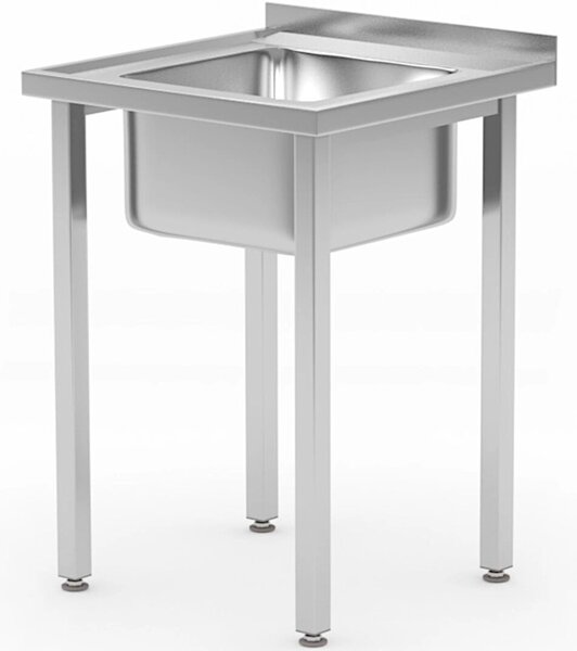 Tavolo con lavello monocomparto senza ripiano - Linea Budget - montato, profondità 600 mm, HENDI, Linea Budget, lavello centrale, 600x600x(H)850mm