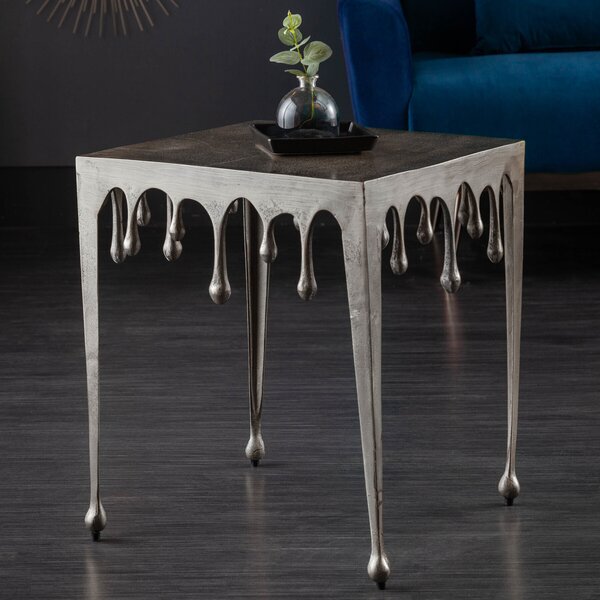 Tavolino stravagante LIQUID LINE L 46 cm, argento, design a goccia