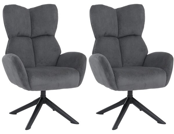 Set da 2 sedie da pranzo HWC-Q54, sedia relax, sedia lounge, sedia imbottita, girevole, in metallo con rivestimento in cord (320 g/m²) ~ grigio scuro
